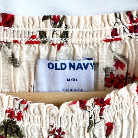 Old Navy Smocked Floral Dress Size 8 Long Sleeve Red Print - Picture 4 of 9